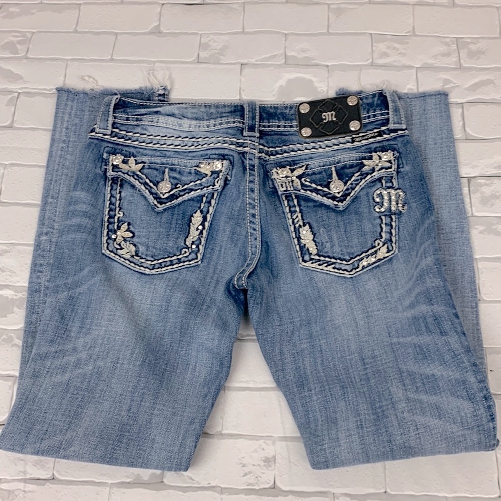 Miss Me Jeans Skinny Raw hem Stretch Studs bling Flap pocket Design Size 29